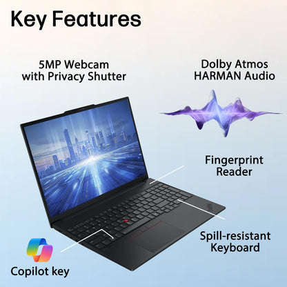 Lenovo ThinkPad E16 Laptop Computer for Business, Intel Ultra 5 225H (up to 4.9 GHz), 16GB DDR5 & 512GB PCIe SSD, Triple 4K Display Output, Fingerprint Reader, Windows 11 Pro, Carbon Black