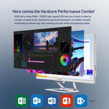 suevery All-in-One PC 21.5 AIO Desktop Computer Core I5, 512G SSD, DDR4 16G RAM, HD Webcam, Wi-Fi6, 1080P Gaming All in One 22" FHD Business Display for Home Office with Keyboard & Mouse