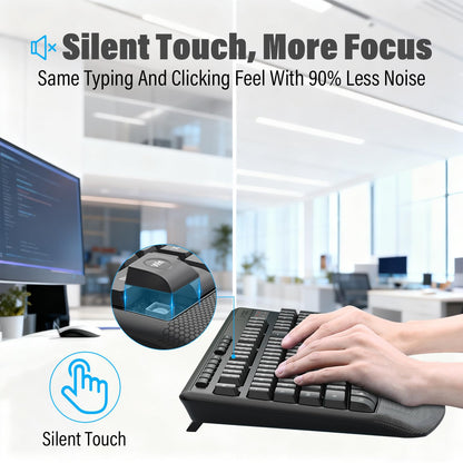 Wireless Keyboard and Mouse Combo,Silent Soft Touch Quiet Keyboard Less Noise 90%,Ergonomic with Wrist Rest,2.4GHz 104 Keys Full Size,2400 DPI Mouse,for PC Computer/Laptop/Mac Air/Mini/Pro