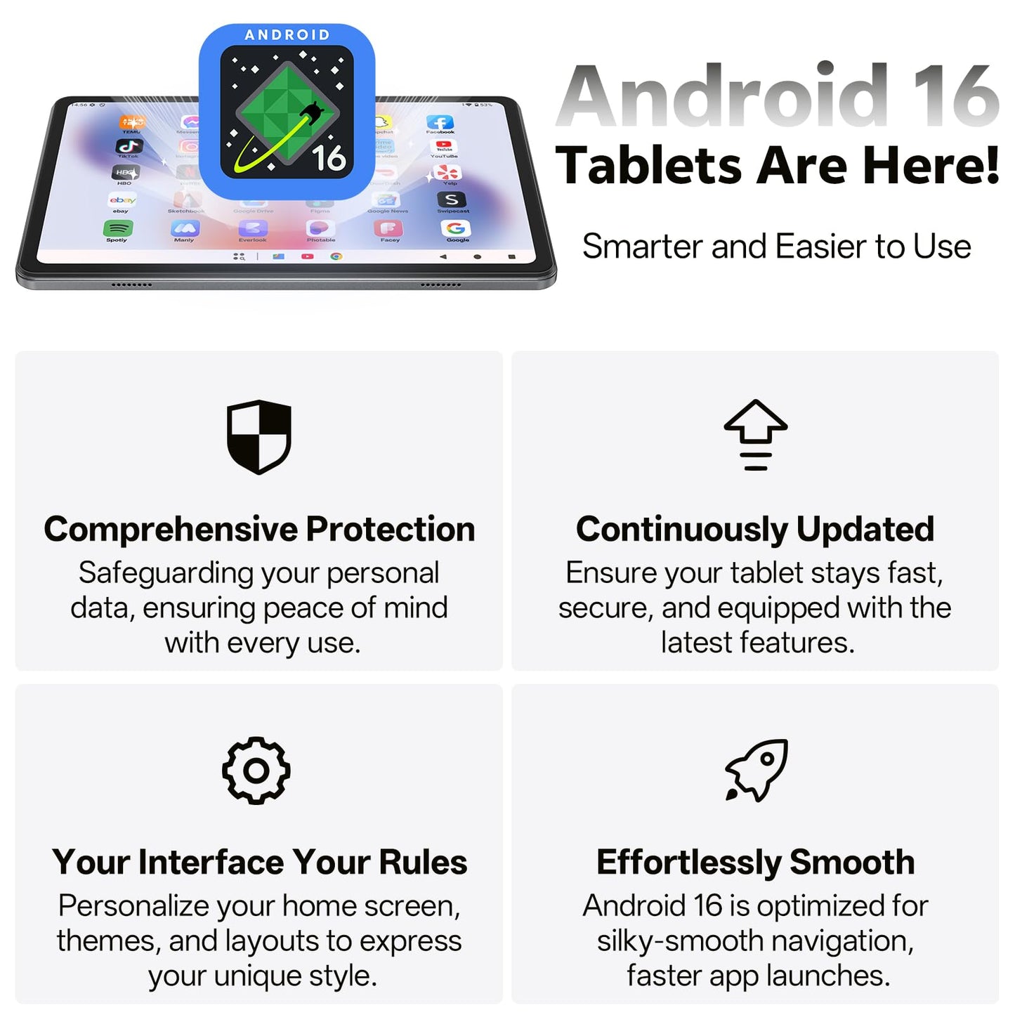 SHARECLOUD Android 16 Tablet 10.1 inch Tablet with Octa-Core Processor, 20GB RAM 128GB ROM 1 TB Expandable, 1280x800 HD IPS Touch Screen, GPS, 8H Battery, WiFi 6, BT 5.2, Dual Camera (Gray)
