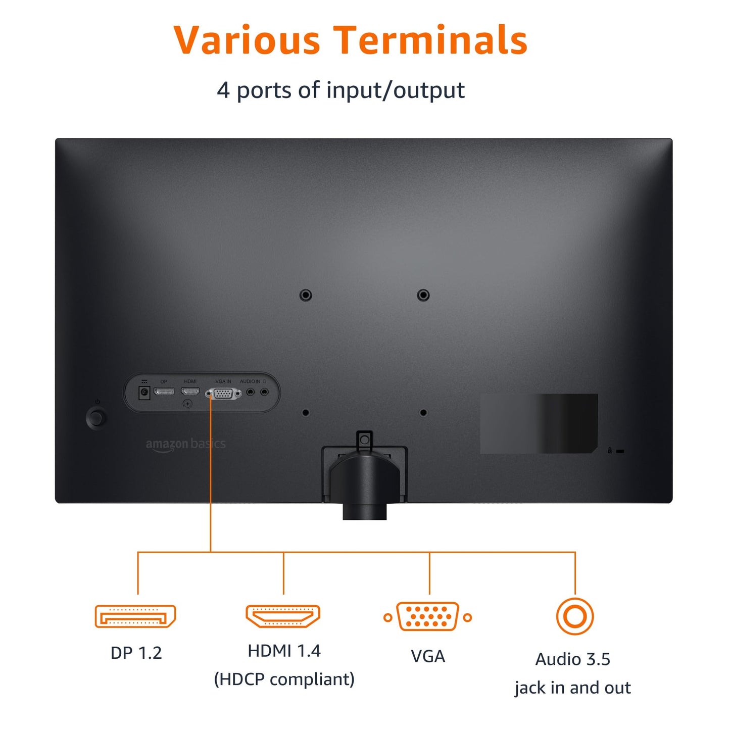 Basics 24 Inch (23.8 inch viewable) Monitor, FHD 1080P, Max 100Hz, VESA Compatible, Built-in Speakers, Black