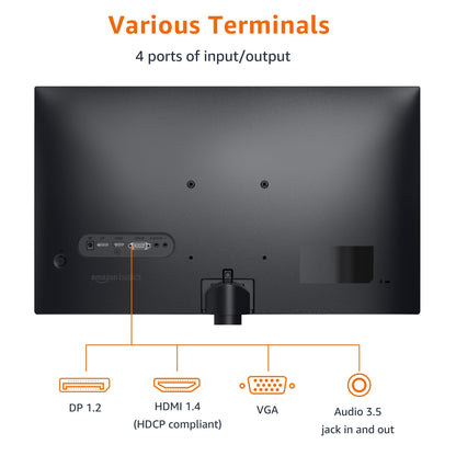 Basics 24 Inch (23.8 inch viewable) Monitor, FHD 1080P, Max 100Hz, VESA Compatible, Built-in Speakers, Black