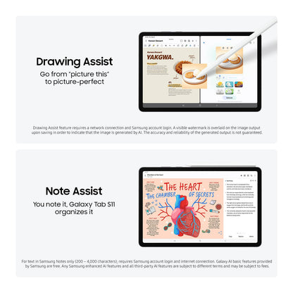 Samsung Galaxy Tab S11 128 GB WiFi Android Tablet, Large Display, Durable, Slim, Light, High Performance, Long Battery Life, S Pen for Note-Taking, AI Assist, US Version, Silver