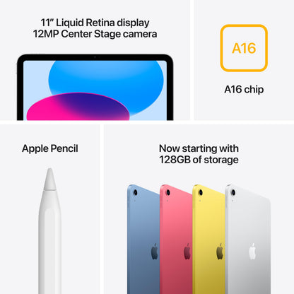 Apple iPad 11-inch: A16 chip, 11-inch Model, Liquid Retina Display, 256GB, Wi-Fi 6, 12MP Front/12MP Back Camera, Touch ID, All-Day Battery Life — Silver with AppleCare+ (2 Years)