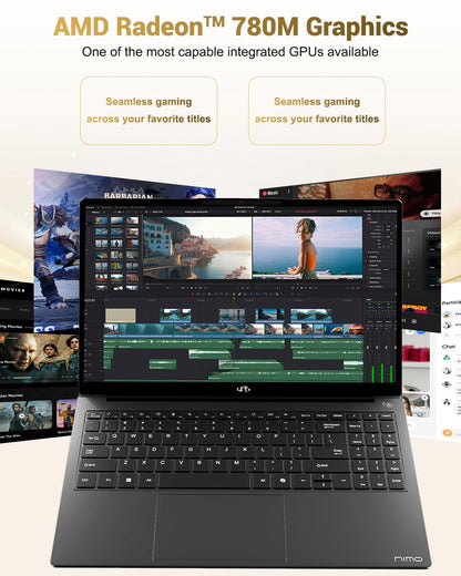 NIMO 15.6" IPS FHD Gaming Laptop, AMD Ryzen 7 8745HS 32GB DDR5 RAM 1TB SSD (8C/16T, up to 4.9GHz), Radeon 780M Graphics, 100W Type-C, Backlit Keyboard, Fingerprint, USB-C 4.0 Business Computer