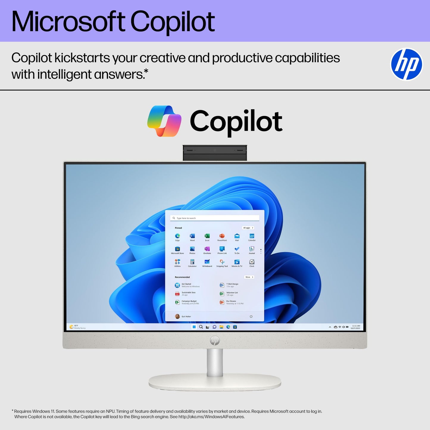 HP 27" FHD Touchscreen All-in-One Desktop Computer, 16GB DDR5 RAM, 1TB SSD, AMD Ryzen 5 7520U Processor, WiFi6, Wireless Keyboard & Mouse, Windows 11