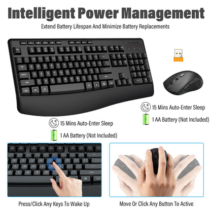 Wireless Keyboard and Mouse Combo,Silent Soft Touch Quiet Keyboard Less Noise 90%,Ergonomic with Wrist Rest,2.4GHz 104 Keys Full Size,2400 DPI Mouse,for PC Computer/Laptop/Mac Air/Mini/Pro