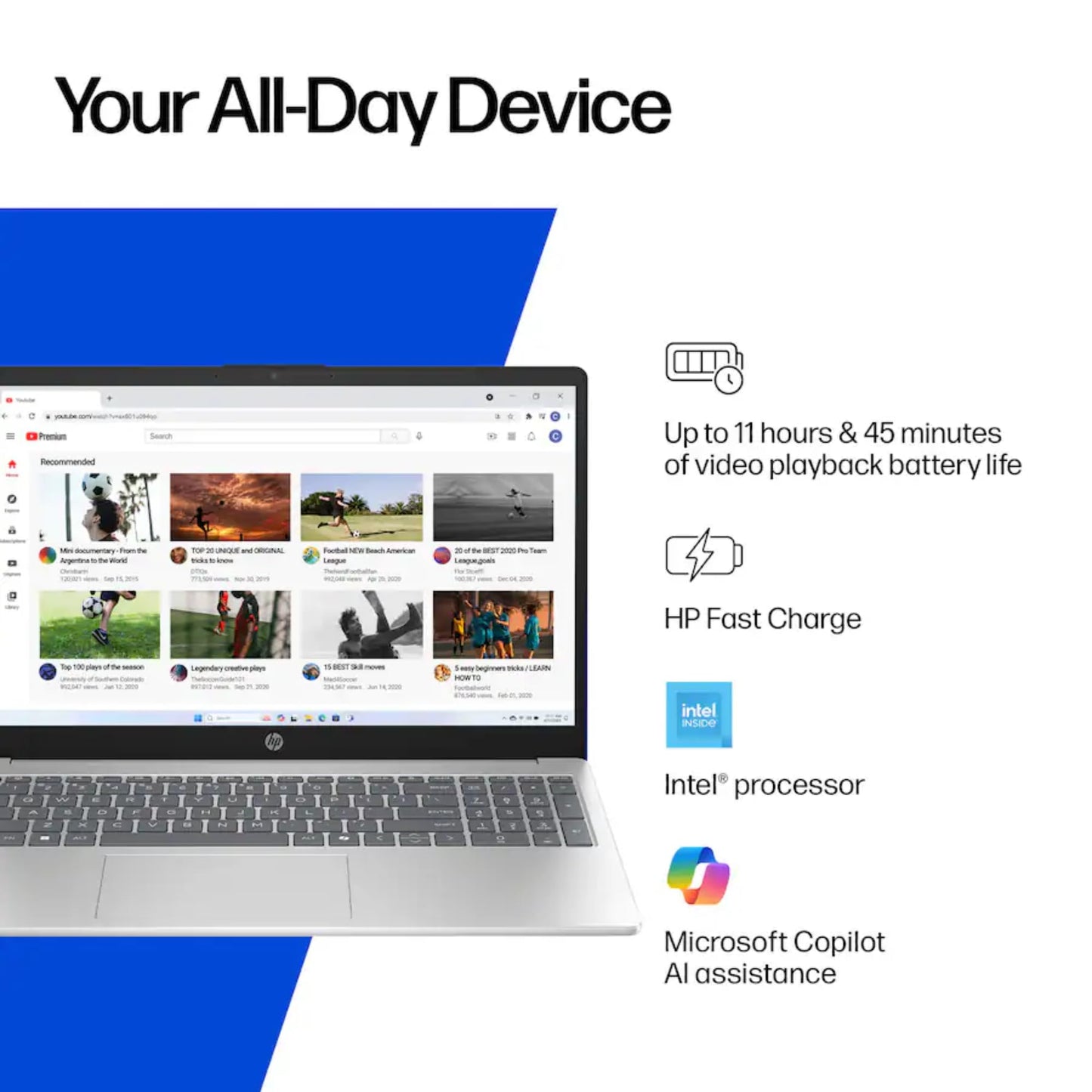HP 15.6" Laptop with Microsoft 365-1.1TB Storage - 8GB Memory - Intel Inside | Anti-Glare Display, 128GB SSD and 1TB Cloud Storage, 4-Cores CPU, Fast Charge and 12hrs Battery, no Mouse