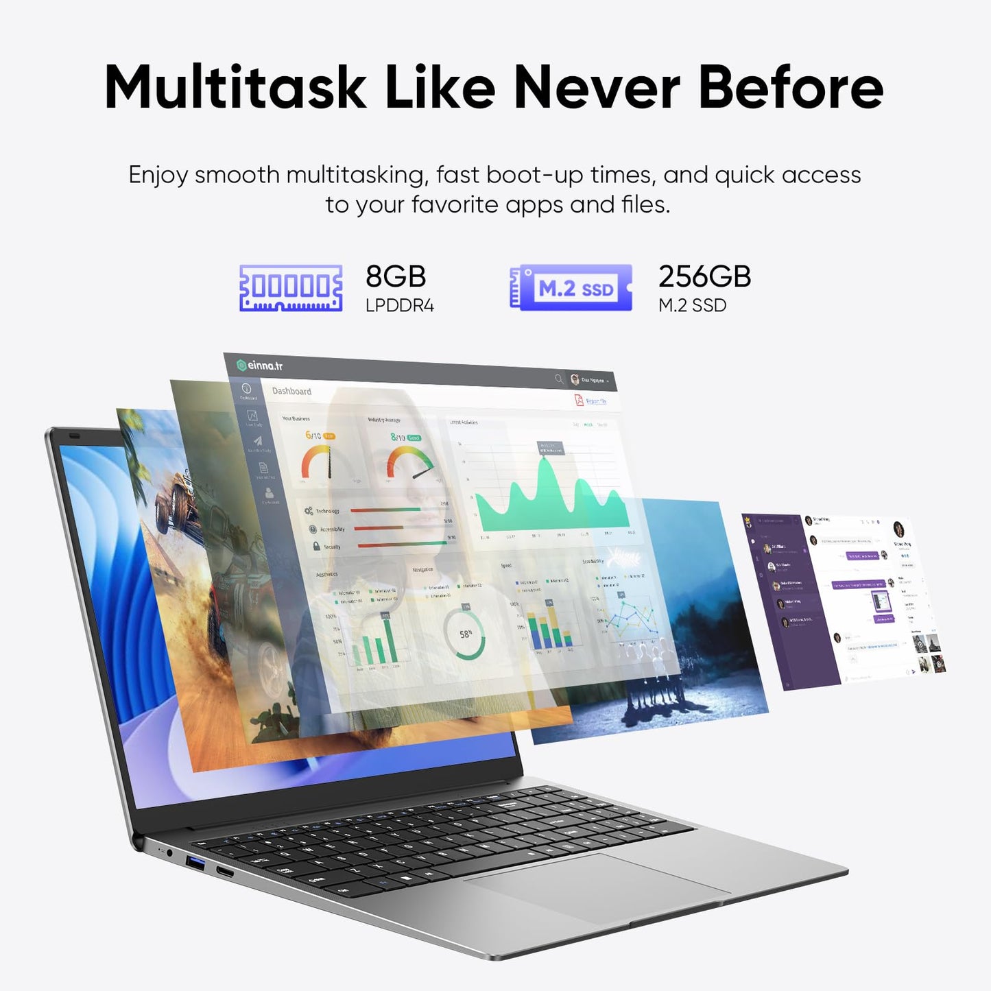 15.6" Laptop, 8GB RAM 256GB Storage, Celeron N4000 (up to 2.6GHz) 100% sRGB Screen, MS Office 2024, Win11 Pro Notebook Computer, Dual Band Wi-Fi, BT5.0, USB-A, Long Battery Life, Silver