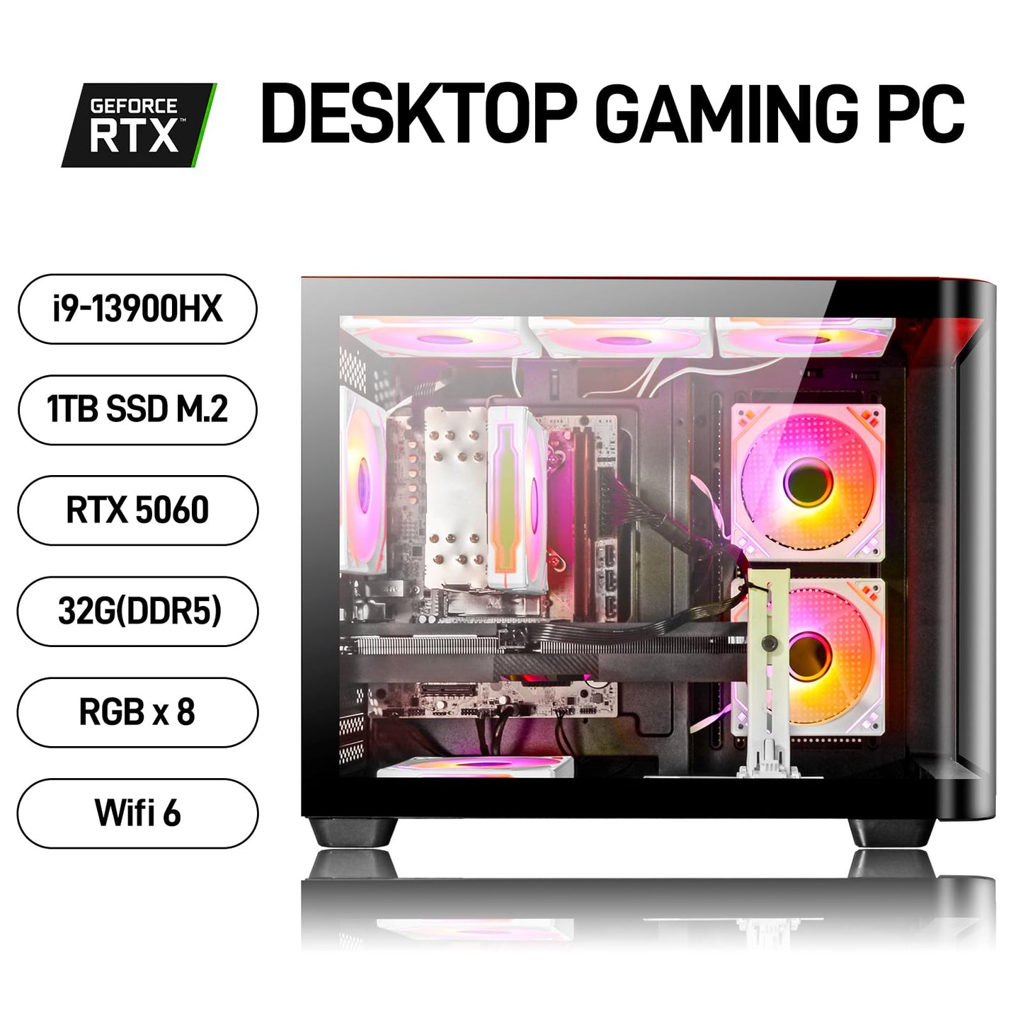 LXZ Gaming PC Desktop Computer, Core i9-13900HX, GeForce RTX 5060, 32GB DDR5 RAM, 1TB NVMe 3.0 SSD, Wi-Fi 6-4K 8K VR Ready Gaming & Streaming PC for Gamers & Creators