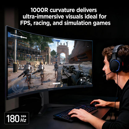 KOORUI 34-inch Curved Ultrawide WQHD 3440×1440 Gaming Monitor, 180Hz 1000R- PIP/PBP, 1ms(MPRT), HDR400, DCI-P3 95%, FreeSync Premium, 1 x DP 1.4 & 2 x HDMI 2.0, Tilt Height Swivel Adjustment, 34E6UC