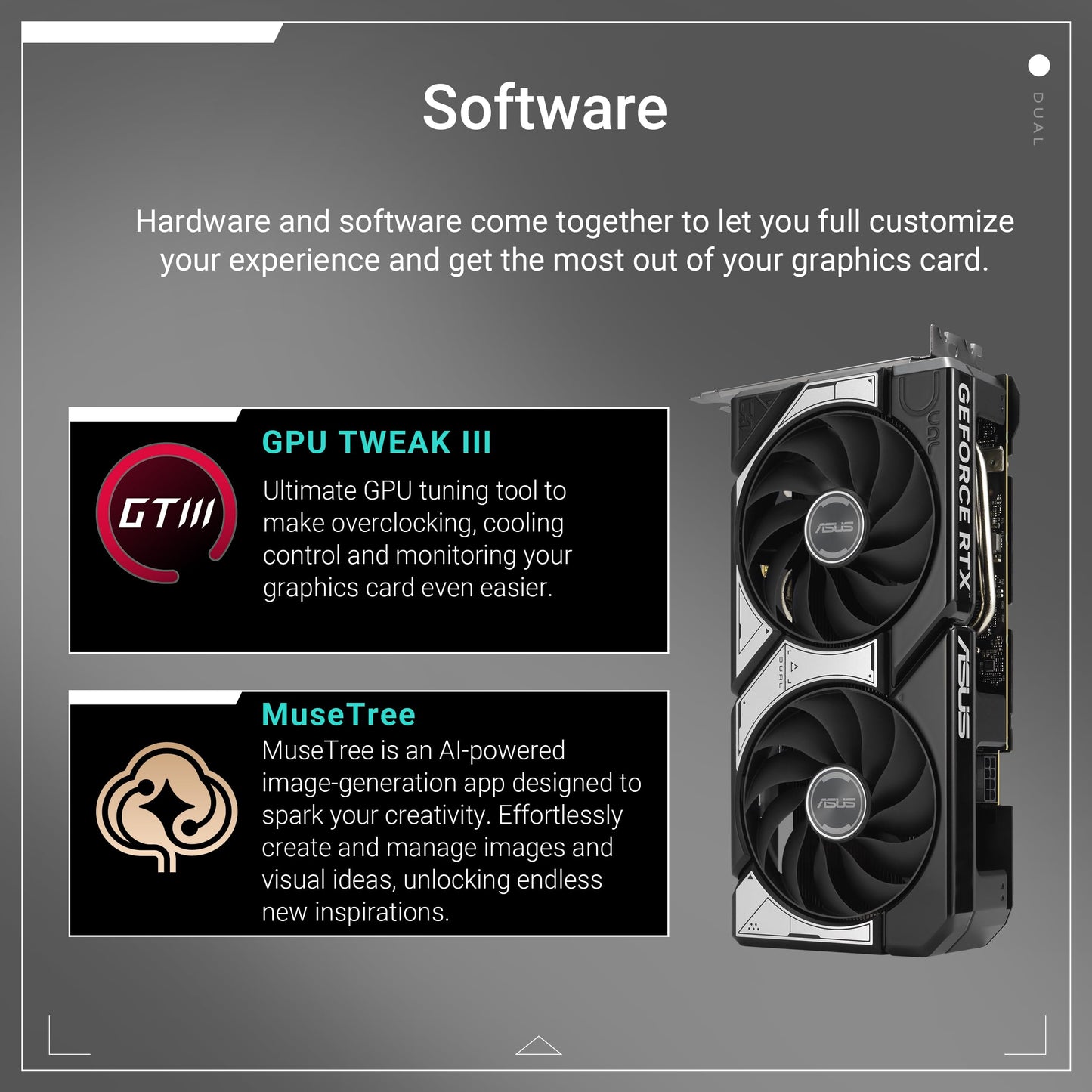ASUS Dual GeForce RTX™ 5060 8GB GDDR7 OC Edition (PCIe 5.0, 8GB GDDR7, DLSS 4, HDMI 2.1b, DisplayPort 2.1b, 2.5-Slot Design, Axial-tech Fan Design, 0dB Technology, and More)