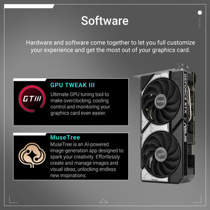 ASUS Dual GeForce RTX™ 5060 8GB GDDR7 OC Edition (PCIe 5.0, 8GB GDDR7, DLSS 4, HDMI 2.1b, DisplayPort 2.1b, 2.5-Slot Design, Axial-tech Fan Design, 0dB Technology, and More)