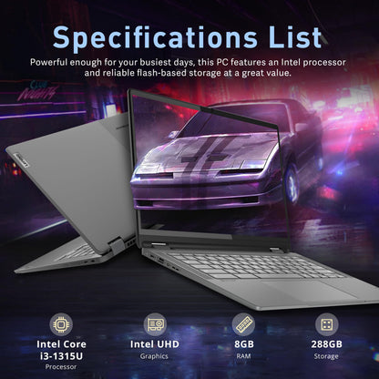 Lenovo IdeaPad Flex 5i 14" WUXGA 2-in-1 Touchscreen Chromebook, Intel i3-1315U, 8GB RAM, 288GB Storage(128GB eMMC+160GB Docking Station), UHD Graphics, Backlit Keyboard, Wi-Fi 6E, Chrome OS, Gray
