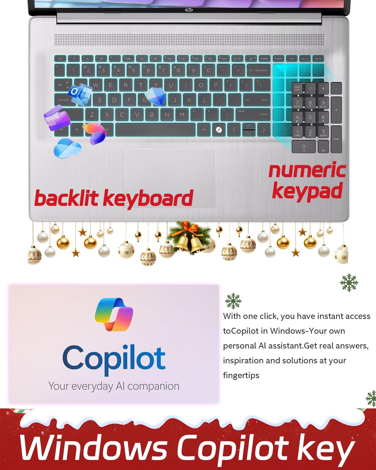 HP Laptops Touchscreen 2026-17 inch Touchscreen · Intel 12-core Ultra 7 255U & 12 NPU Tops · Backlit KB · Fingerprint Reader · AI Copilot · Wins 11 Pro ·WiFi 6 (32GB DDR5,1TB SSD)