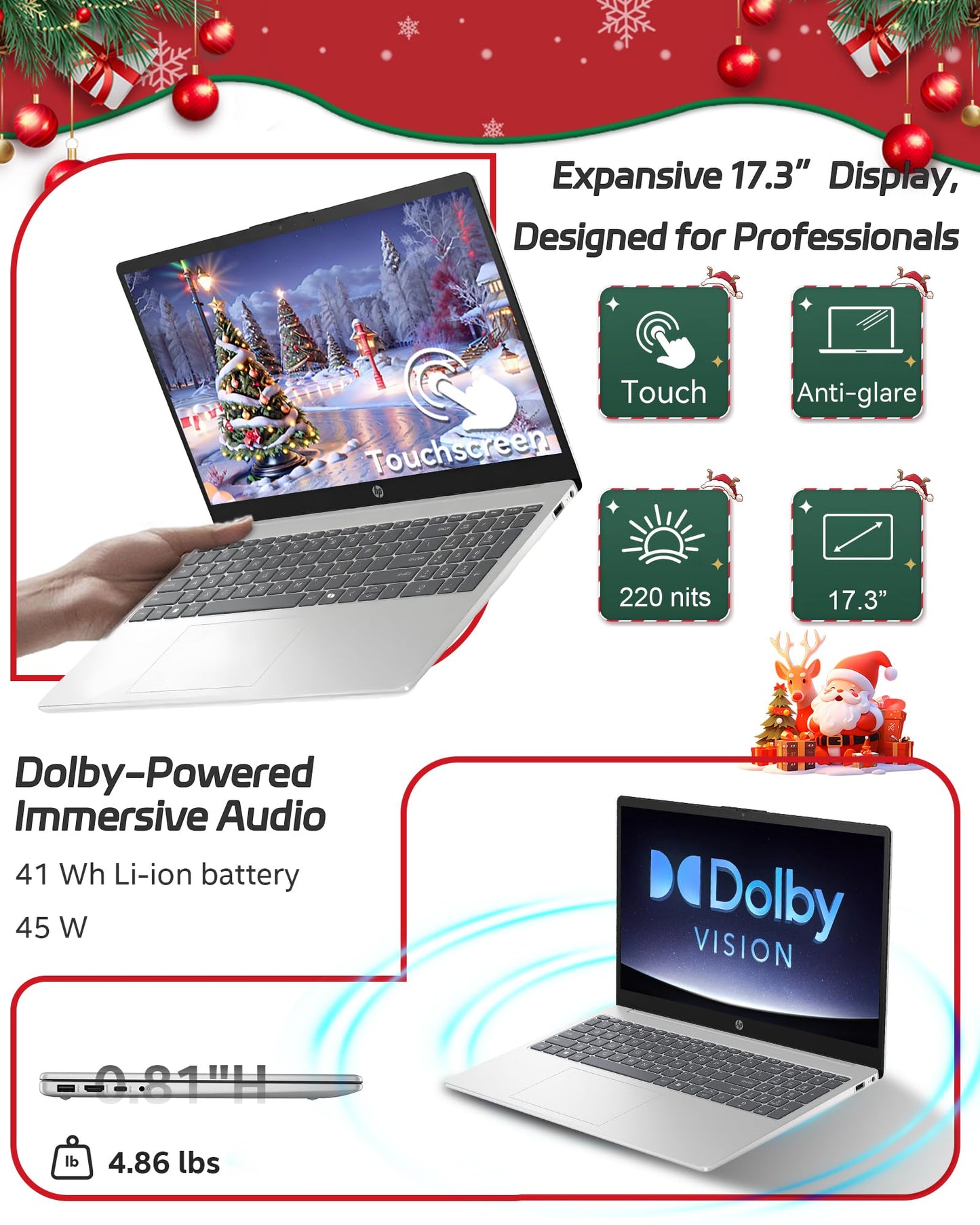 HP Laptops Touchscreen 2026-17 inch Touchscreen · Intel 12-core Ultra 7 255U & 12 NPU Tops · Backlit KB · Fingerprint Reader · AI Copilot · Wins 11 Pro ·WiFi 6 (32GB DDR5,1TB SSD)