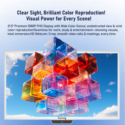 suevery All-in-One PC 21.5 AIO Desktop Computer Core I5, 512G SSD, DDR4 16G RAM, HD Webcam, Wi-Fi6, 1080P Gaming All in One 22" FHD Business Display for Home Office with Keyboard & Mouse