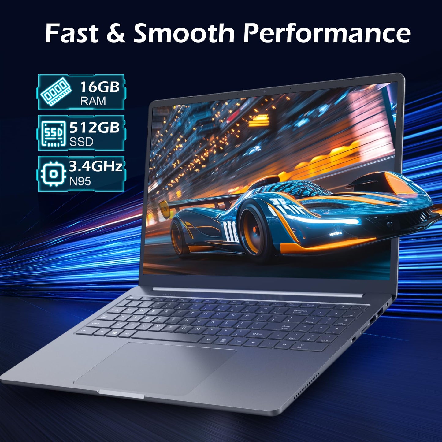 16 inch Touchscreen Laptop,Laptop Computer with Quad Core N95 Processor (Up to 3.4GHz),16GB RAM 512GB SSD Storage,Backlit Keyboard, Fingerprint Reader, BT5.2, WiFi 6 ,Thin & Light,Metal Body,Gray