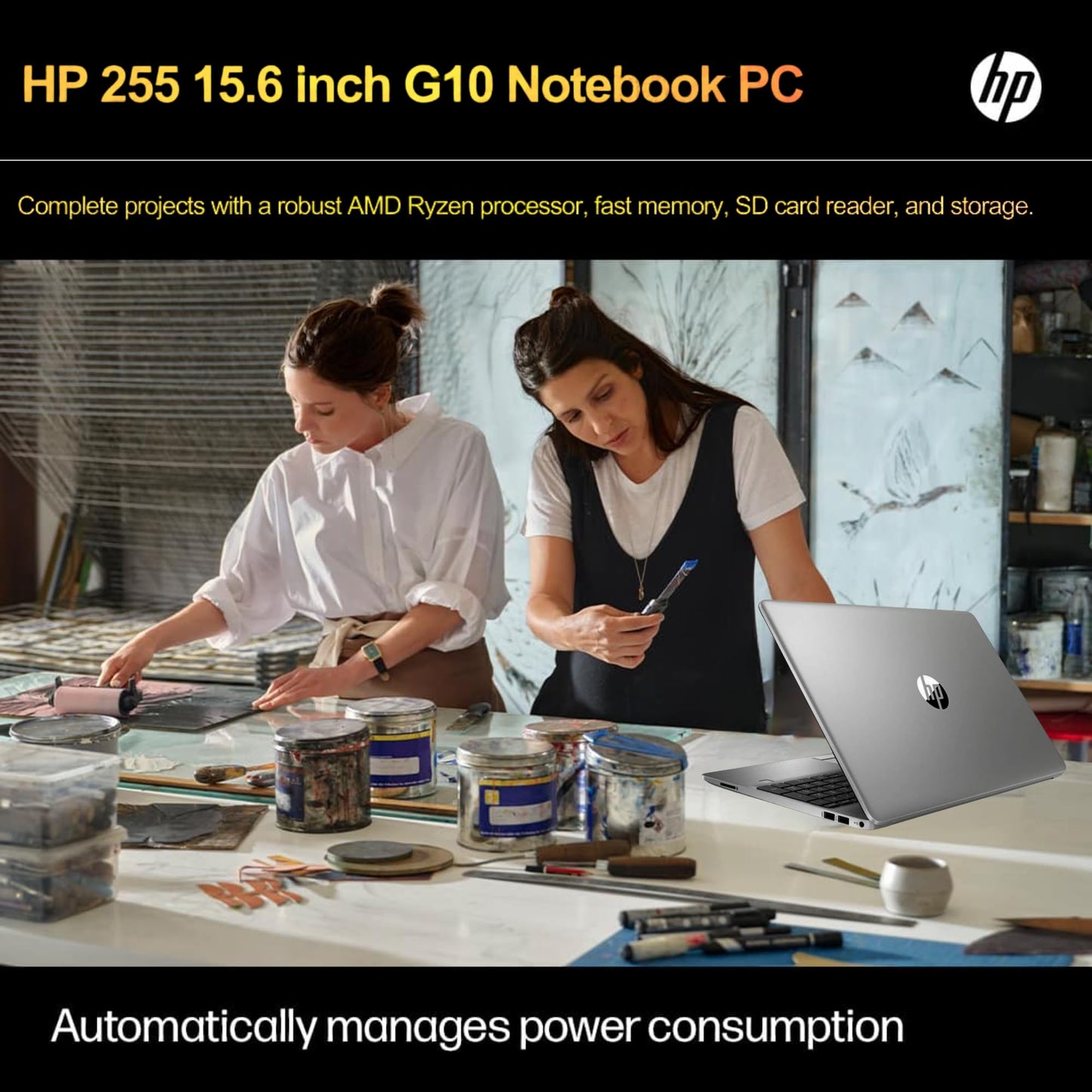 HP 255 G10 Laptop for Home or Work - Lifetime Microsoft Office 365 for Web - 15.6" Full HD - Ryzen 3 7330U (Beat Intel i5-1135G7) - 16GB RAM - 256GB SSD - HDMI - USB-C - Windows 11 w/o Mouse