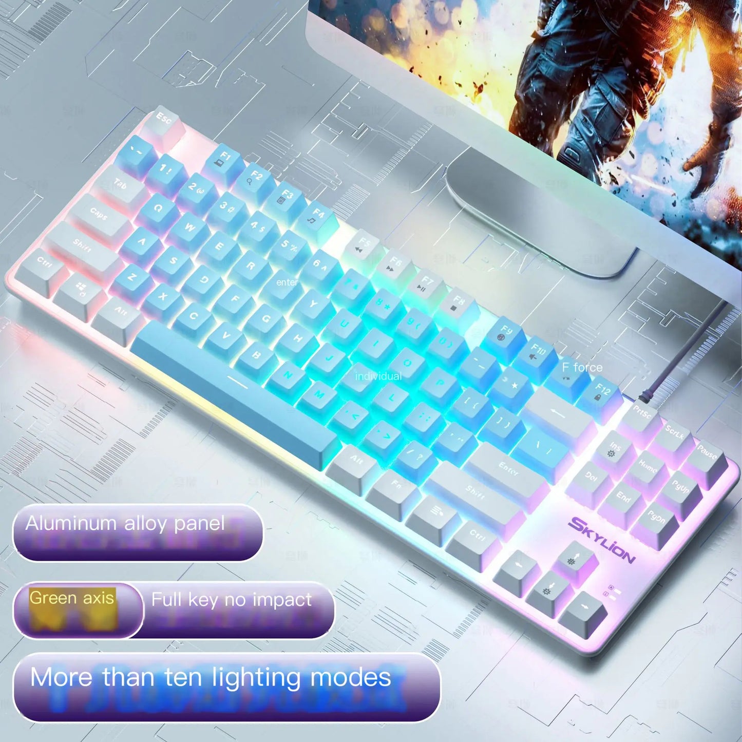 H87 Mechanical Wired Dual Color Keyboard for Gaming