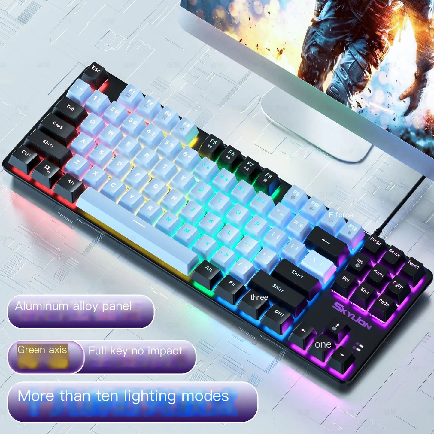 H87 Mechanical Wired Dual Color Keyboard for Gaming
