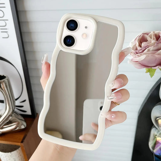 Jmltech for iPhone 11 Case Mirror Curly Wave Frame Shape Silicone Cute Shockproof Slim Thin Protective Phone Cases for iPhone 11