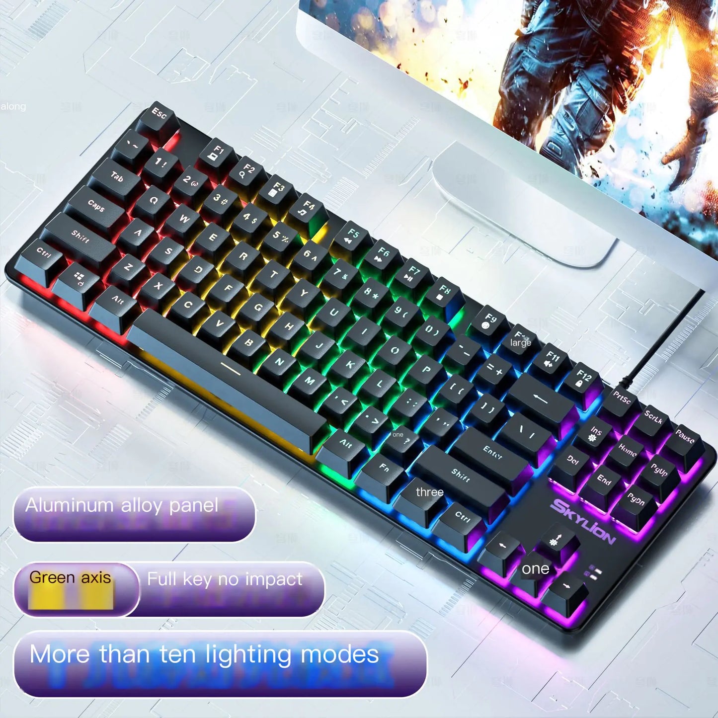 H87 Mechanical Wired Dual Color Keyboard for Gaming