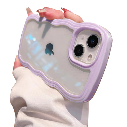 NAOKIFU Case for iPhone Clear Cute Curly Wave Frame Shape Purple