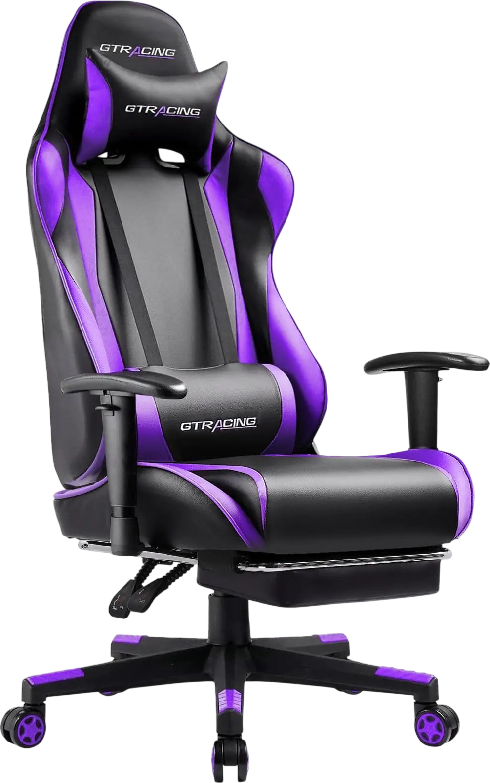 GTRACING Gaming Chair with Footrest Ergonomic Computer Game Desk Chair Reclining Gamer Chair Seat Height Adjustment Swivel Rocker with Headrest and Lumbar Purple