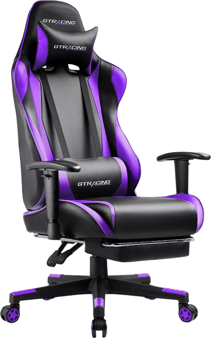 GTRACING Gaming Chair with Footrest Ergonomic Computer Game Desk Chair Reclining Gamer Chair Seat Height Adjustment Swivel Rocker with Headrest and Lumbar Purple