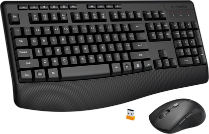 Wireless Keyboard and Mouse Combo,Silent Soft Touch Quiet Keyboard Less Noise 90%,Ergonomic with Wrist Rest,2.4GHz 104 Keys Full Size,2400 DPI Mouse,for PC Computer/Laptop/Mac Air/Mini/Pro