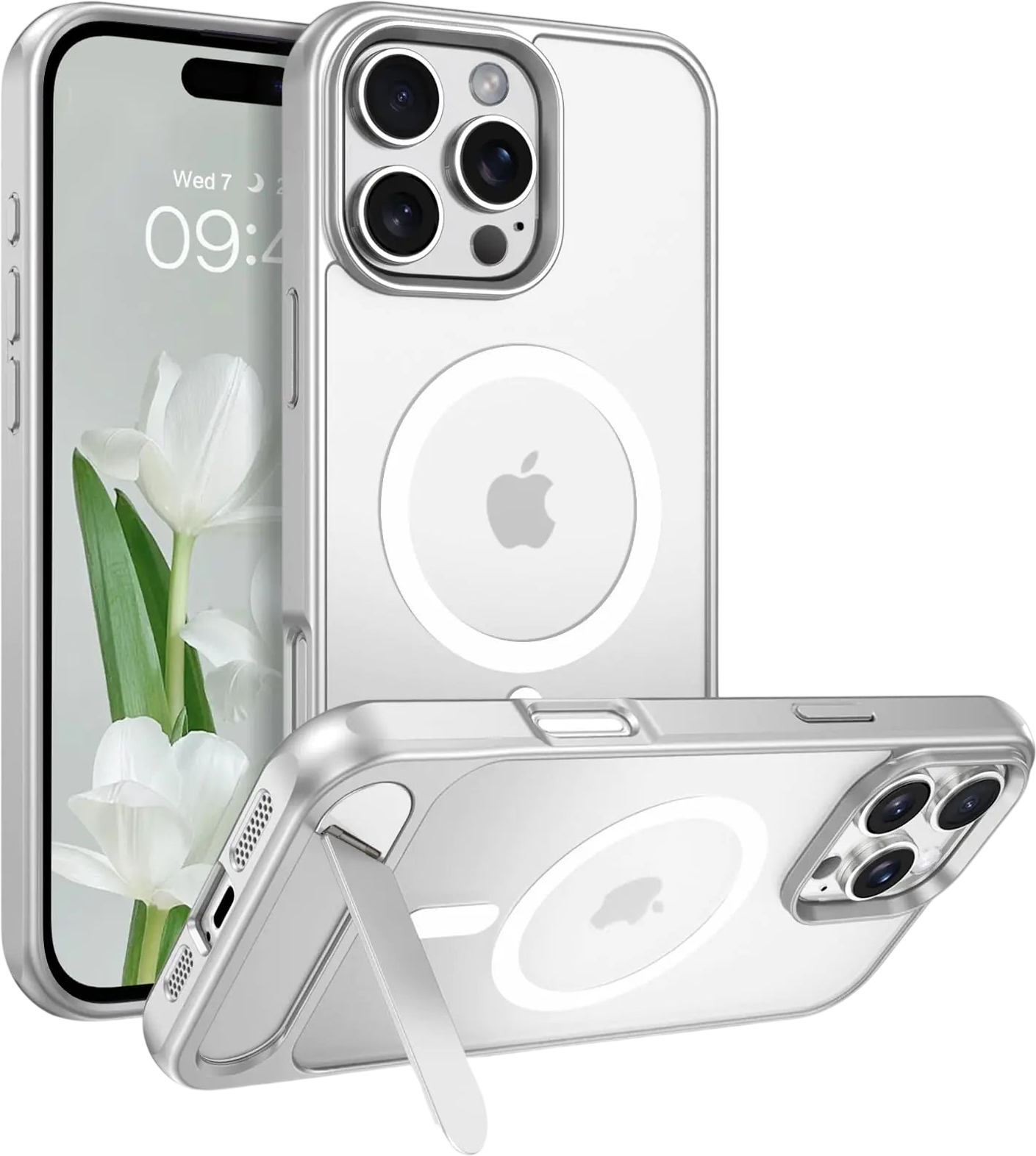 GUAGUA for iPhone 16 Pro Case with Stand iPhone 16 Pro Magnetic Case with Foldable Invisible Stand Translucent Matte Back Slim Shockproof Protective Kickstand Case for iPhone 16 Pro White