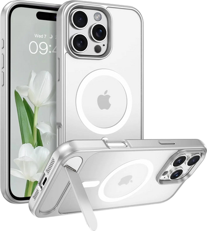 GUAGUA for iPhone 16 Pro Case with Stand iPhone 16 Pro Magnetic Case with Foldable Invisible Stand Translucent Matte Back Slim Shockproof Protective Kickstand Case for iPhone 16 Pro White
