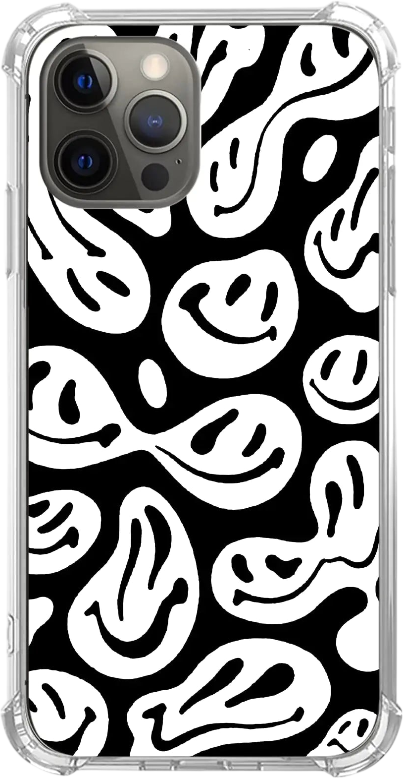 GialCenik Black and White Smile Face Phone Case for iPhone 16 Pro Trippy Aesthetic Melting Case for iPhone 16 Pro Trendy Unique Design TPU Bumper Cover Case