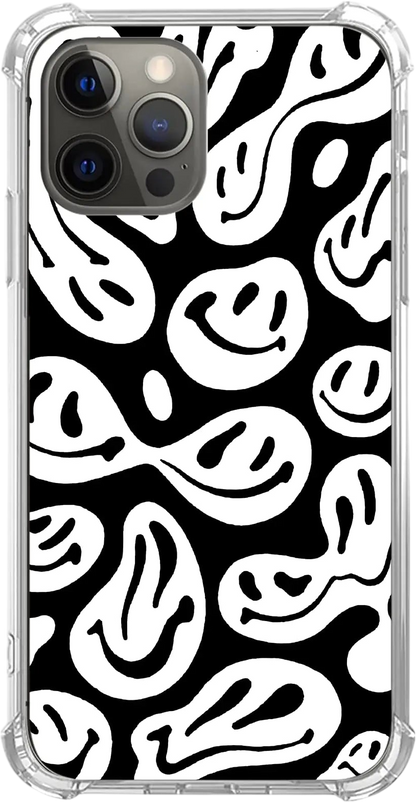 GialCenik Black and White Smile Face Phone Case for iPhone 16 Pro Trippy Aesthetic Melting Case for iPhone 16 Pro Trendy Unique Design TPU Bumper Cover Case