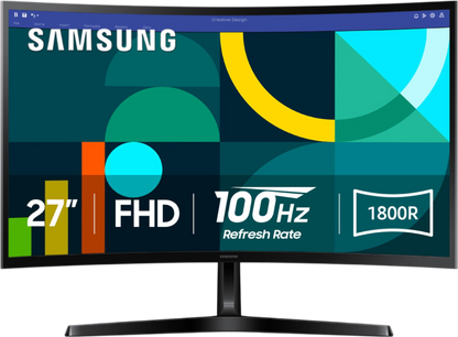 Samsung 27" Essential S3 (S36GD) Series FHD 1800R Curved Computer Monitor, 100Hz, Game Mode, Advanced Eye Comfort, HDMI and D-sub Ports, LS27D366GANXZA, 2024