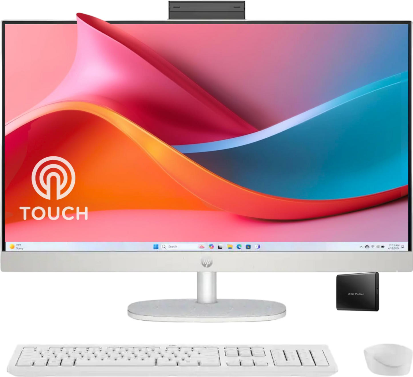 HP 27" FHD Touchscreen All-in-One Desktop Computer, 16GB DDR5 RAM, 1TB SSD, AMD Ryzen 5 7520U Processor, WiFi6, Wireless Keyboard & Mouse, Windows 11