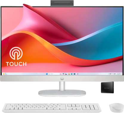 HP 27" FHD Touchscreen All-in-One Desktop Computer, 16GB DDR5 RAM, 1TB SSD, AMD Ryzen 5 7520U Processor, WiFi6, Wireless Keyboard & Mouse, Windows 11