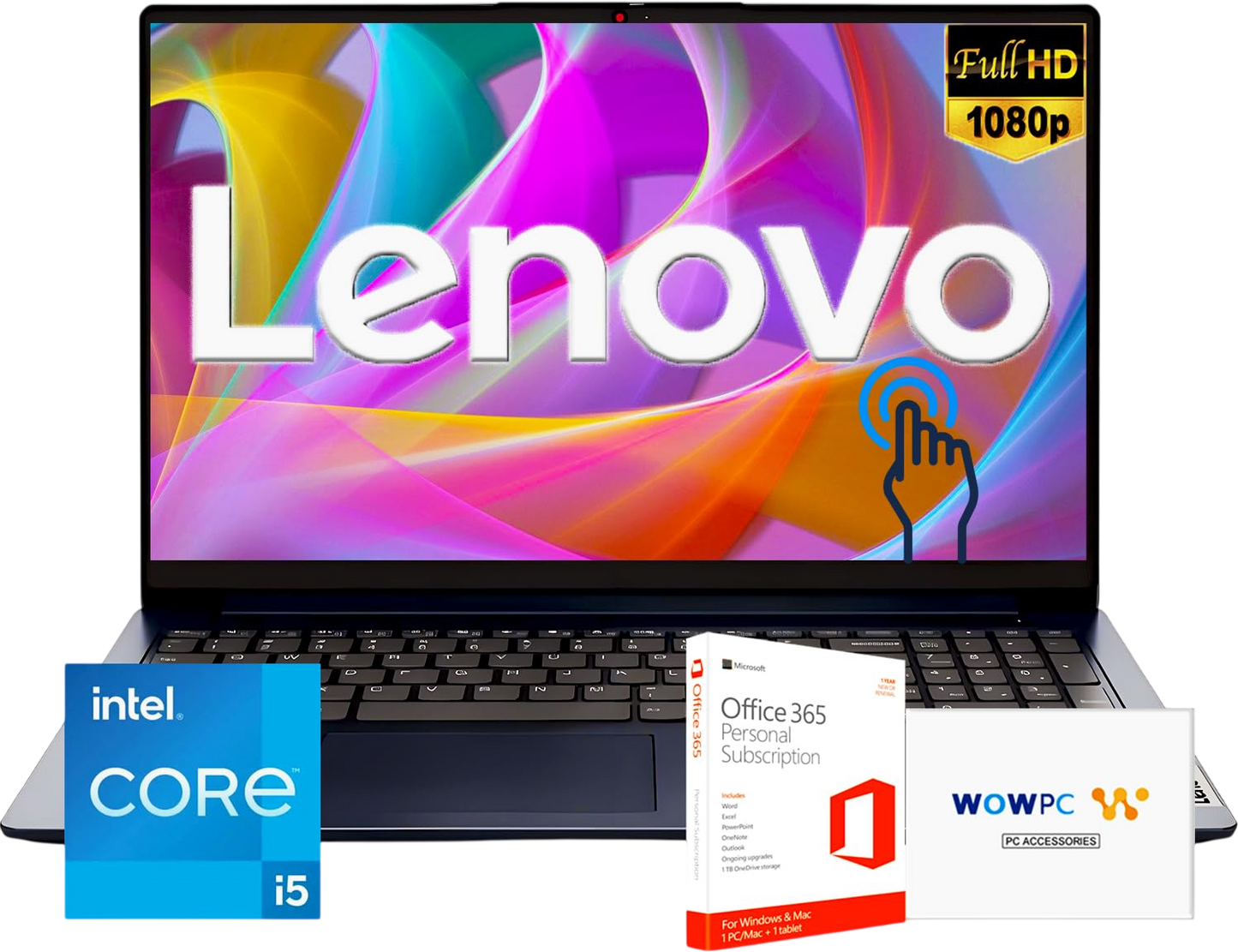 Lenovo Latest 15.6'' FHD Touchscreen Laptop with Microsoft Office for Web, Powerful 13th Intel Core i5 Processor (Beats 12th i7), 16GB RAM, 628GB SSD (500GB External), Windows 11, Long Battery Life