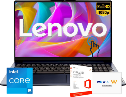 Lenovo Latest 15.6'' FHD Touchscreen Laptop with Microsoft Office for Web, Powerful 13th Intel Core i5 Processor (Beats 12th i7), 16GB RAM, 628GB SSD (500GB External), Windows 11, Long Battery Life