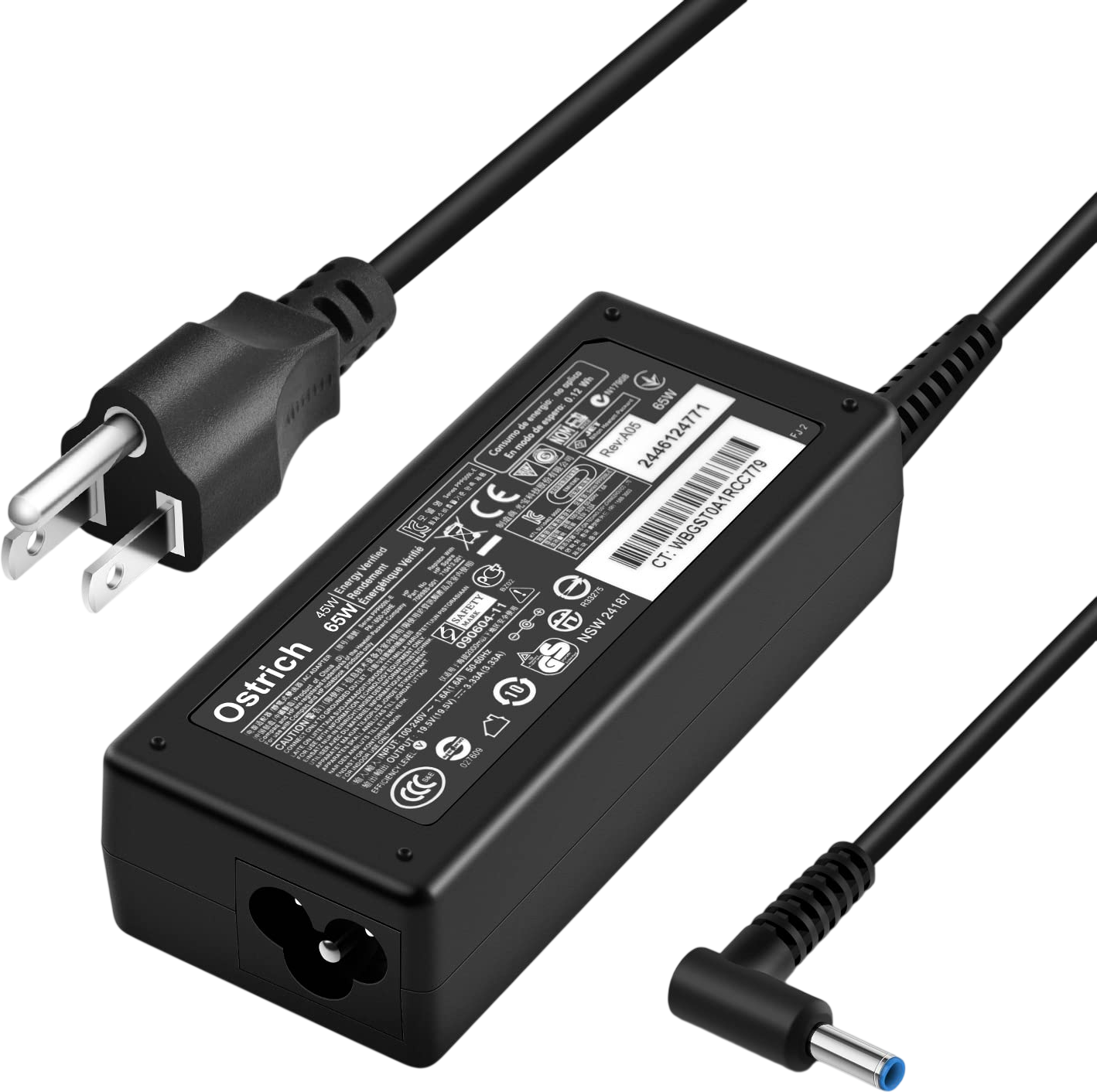 Charger Compatible with HP Laptop Computer 65W 45W Smart Blue Tip Power Adapter