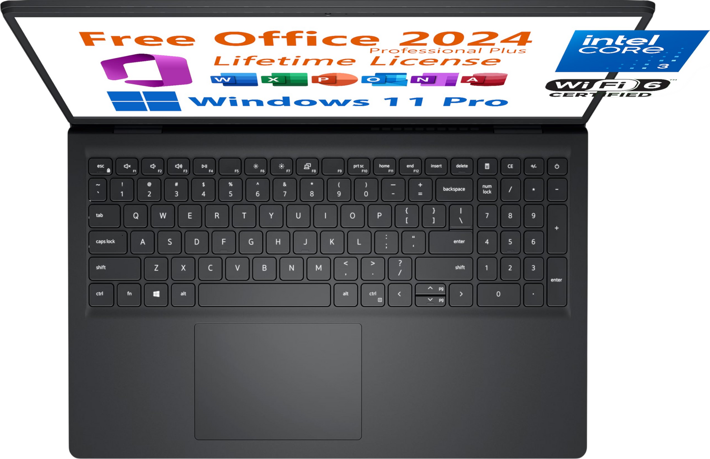 Dell 2025 Inspiron 15 Business Laptop, Free Microsoft Office 2024 Lifetime License, 15.6 FHD, Intel 6-Core Core 3 100U 4.7 GHz, 8GB RAM, 256GB PCIe SSD, Windows 11 Pro, Toree Wireless Earbuds