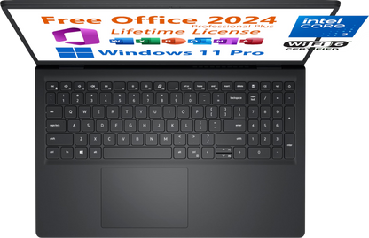 Dell 2025 Inspiron 15 Business Laptop, Free Microsoft Office 2024 Lifetime License, 15.6 FHD, Intel 6-Core Core 3 100U 4.7 GHz, 8GB RAM, 256GB PCIe SSD, Windows 11 Pro, Toree Wireless Earbuds
