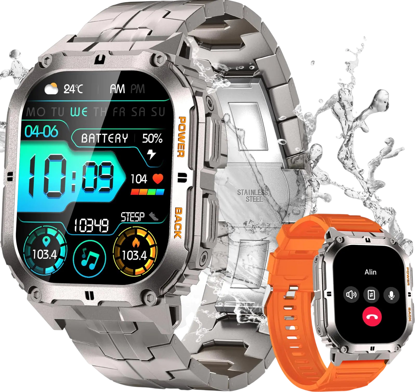 PODOEIL Military Smart Watches for Men(Answer and Dial Calls) 1.96" AMOLED Rugged Tactical Watch with IP68 Waterproof 100 Sports Modes Step Counter Smartwatch for Android iOS