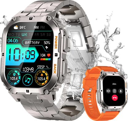 PODOEIL Military Smart Watches for Men(Answer and Dial Calls) 1.96" AMOLED Rugged Tactical Watch with IP68 Waterproof 100 Sports Modes Step Counter Smartwatch for Android iOS