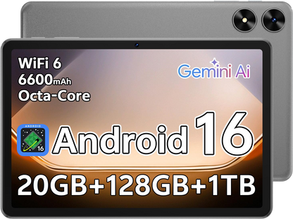 SHARECLOUD Android 16 Tablet 10.1 inch Tablet with Octa-Core Processor, 20GB RAM 128GB ROM 1 TB Expandable, 1280x800 HD IPS Touch Screen, GPS, 8H Battery, WiFi 6, BT 5.2, Dual Camera (Gray)