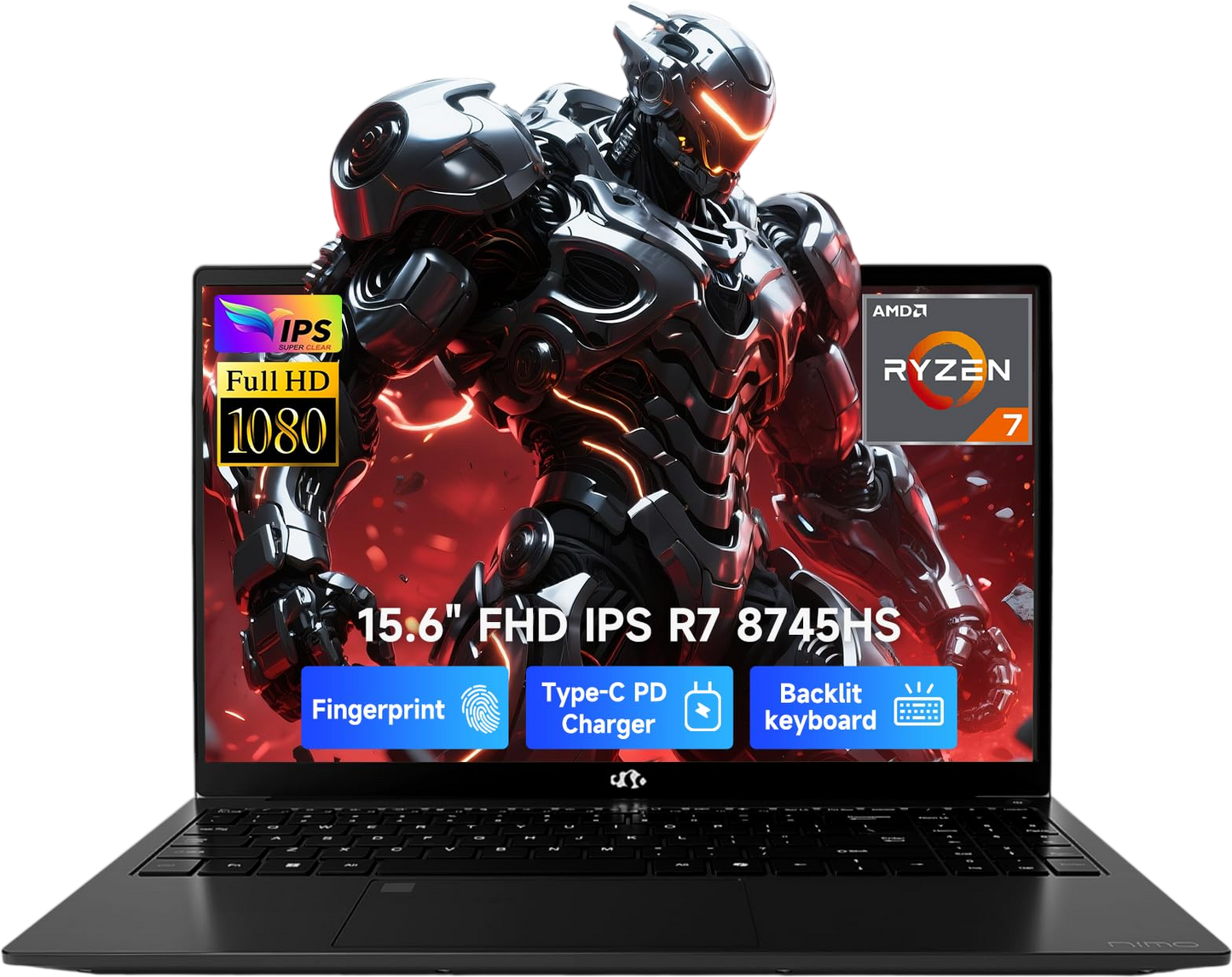 NIMO 15.6" IPS FHD Gaming Laptop, AMD Ryzen 7 8745HS 32GB DDR5 RAM 1TB SSD (8C/16T, up to 4.9GHz), Radeon 780M Graphics, 100W Type-C, Backlit Keyboard, Fingerprint, USB-C 4.0 Business Computer