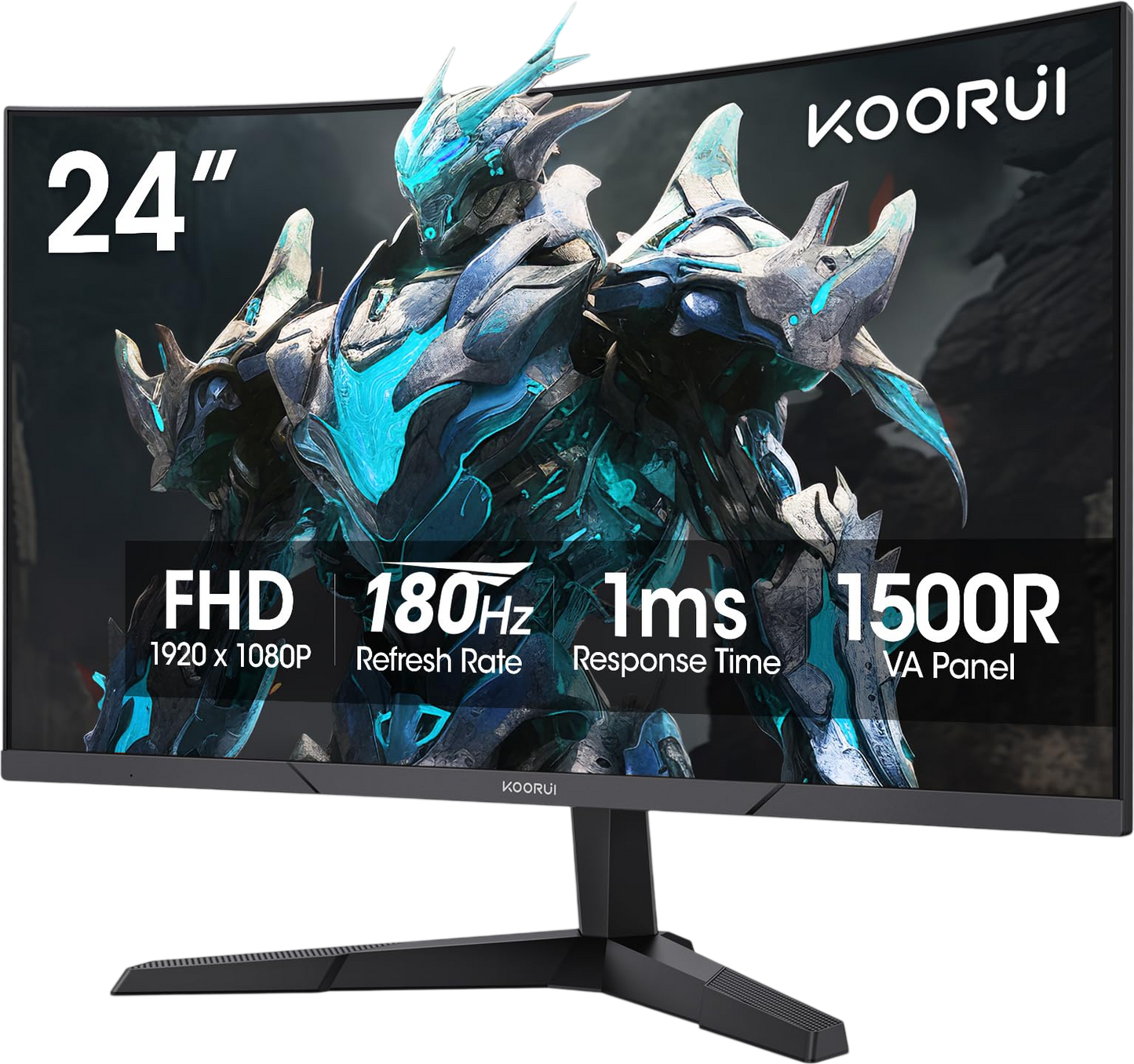 KOORUI 24 inch Curved Gaming Monitor 180Hz FHD 1080P Computer Monitor, 1ms 1500R Display, Adaptive Sync, FreeSync Premium, HDMI 2.0X2 & DP 1.2, VESA, Tilt, 24E6CA
