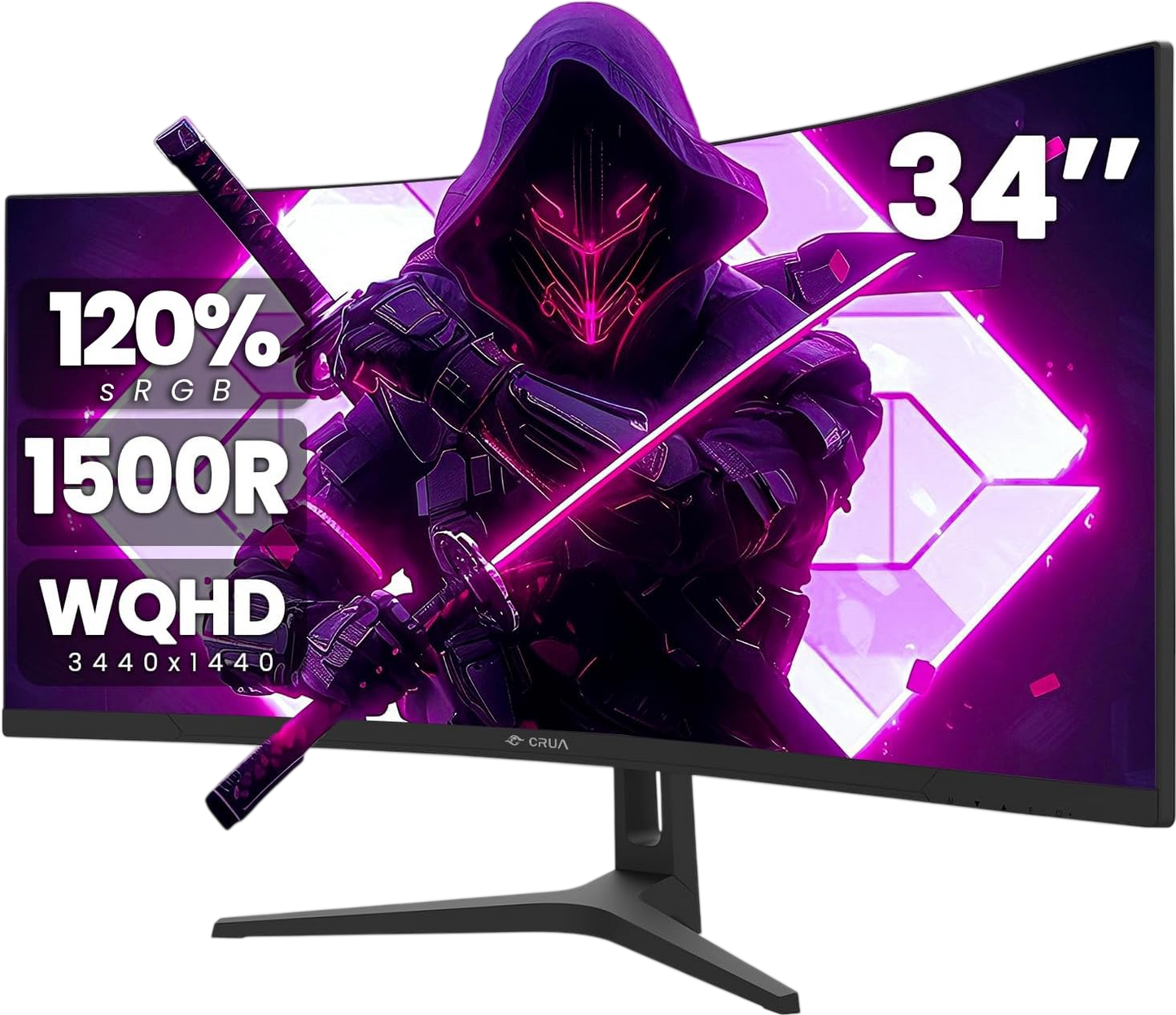 CRUA 34Inch Ultrawide Gaming Monitor, WQHD(3440 * 1440P) 144Hz/165Hz Curved Monitor,120% sRGB, Computer Monitor That Supports AMD Freesync, Wall Mountable Installs(HDMI, DP)-Black