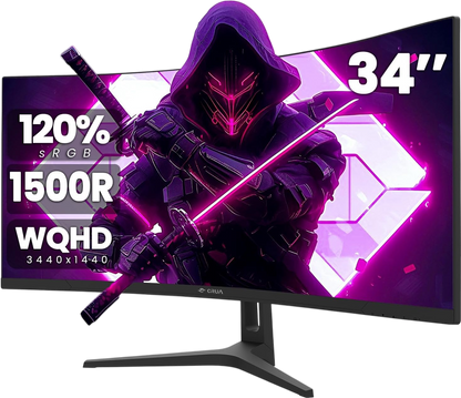 CRUA 34Inch Ultrawide Gaming Monitor, WQHD(3440 * 1440P) 144Hz/165Hz Curved Monitor,120% sRGB, Computer Monitor That Supports AMD Freesync, Wall Mountable Installs(HDMI, DP)-Black